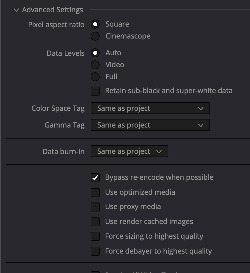 Deliver → Advanced Settings: Use optimized media, Use proxy media
