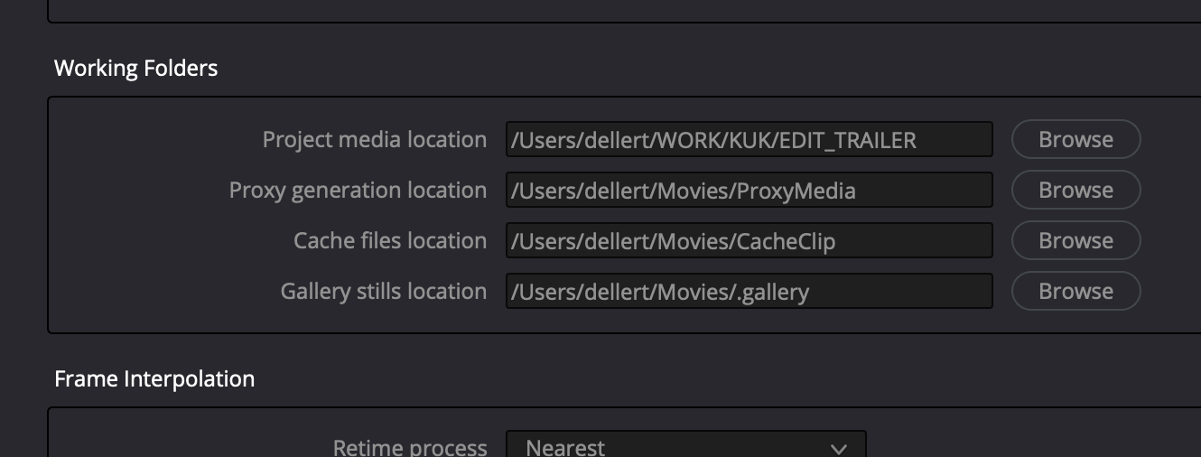 Working Folders — Proxy generation location та інші шляхи